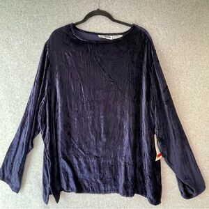 NWT CM Shapes Crushed Velvet Sapphire Blue Boho Whimsygoth Pullover Top sz. 2x